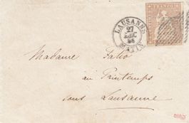 1856 Znr. 22B auf Ortsumschlag Lausanne, Attest Rellstab