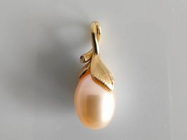 Süsswasserperle Anhänger, 18K Gelbgold, mit Brillant