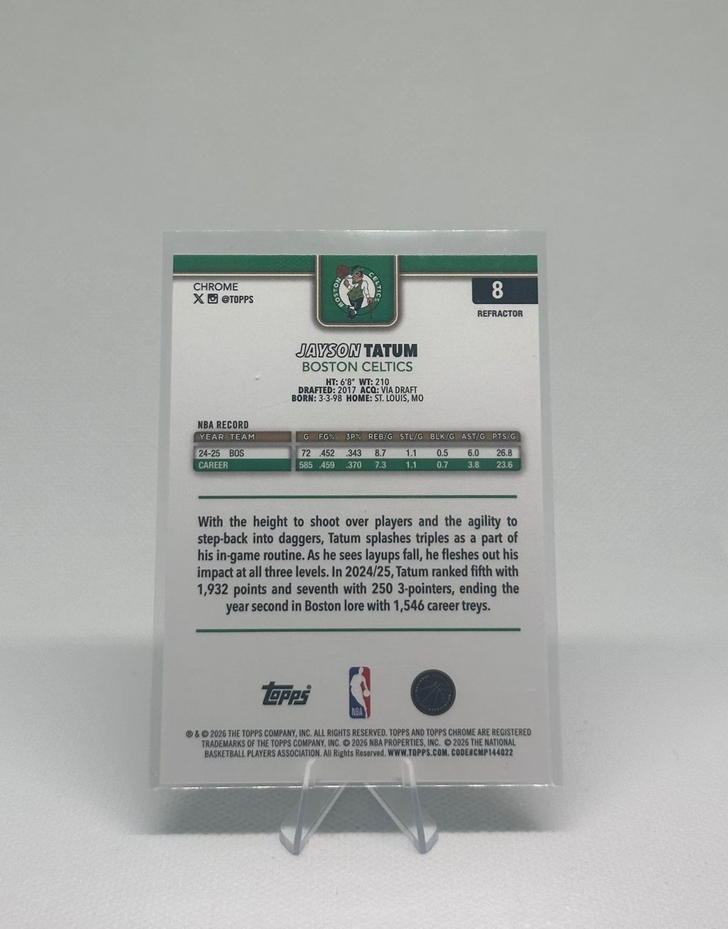 Topps Cartes à collectionner: Topps Chrome Update - Jayson Tatum Refractor – Neuf (Voir description) à Reichenburg par dialedincards 1