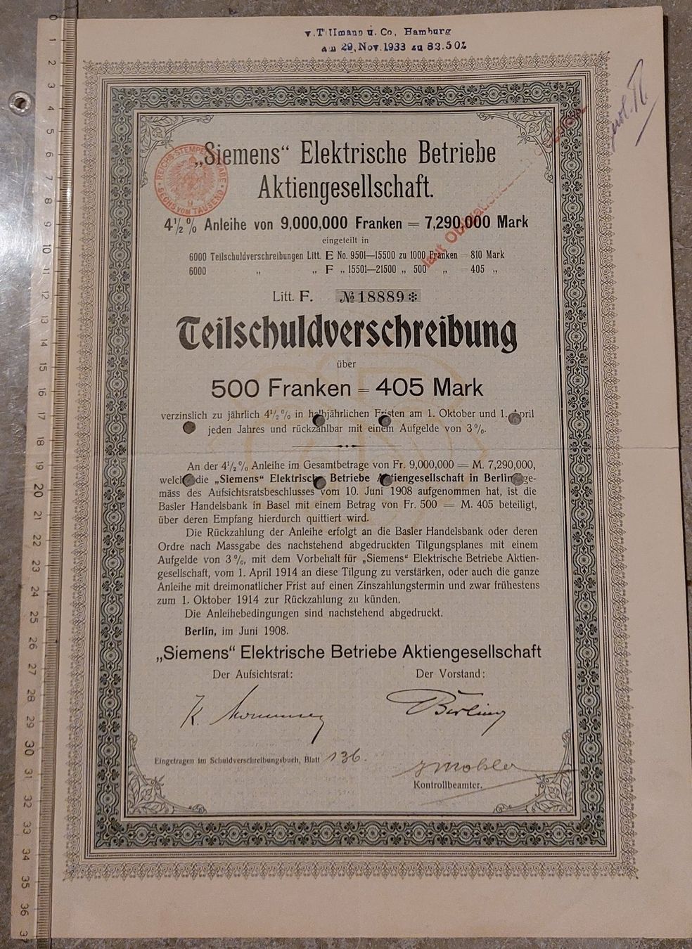 Documenti: Siemens Elektrische Betriebe, Berlin 1908 – Usato da Wald ZH venduto da Mci