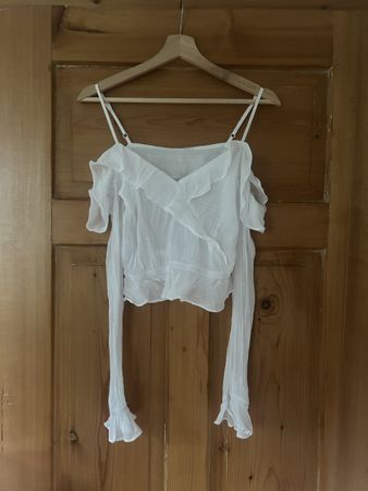 Bluse weiss Grösse XS Schulterfrei ( Durchsichtig)