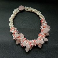 SALE Pink Koralle Rosenquarz Perle Kette Edelstein Collier