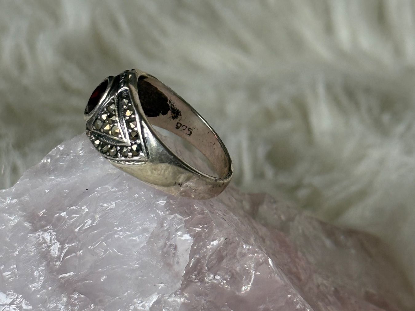 Anelli: Vintage Silberring 925 mit rotem Stein – Usato da Istighofen venduto da Ringparadies 1