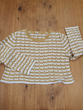 2day Häckeltop/Strickpullover Gr. M Senf/Weiss FIZZEN