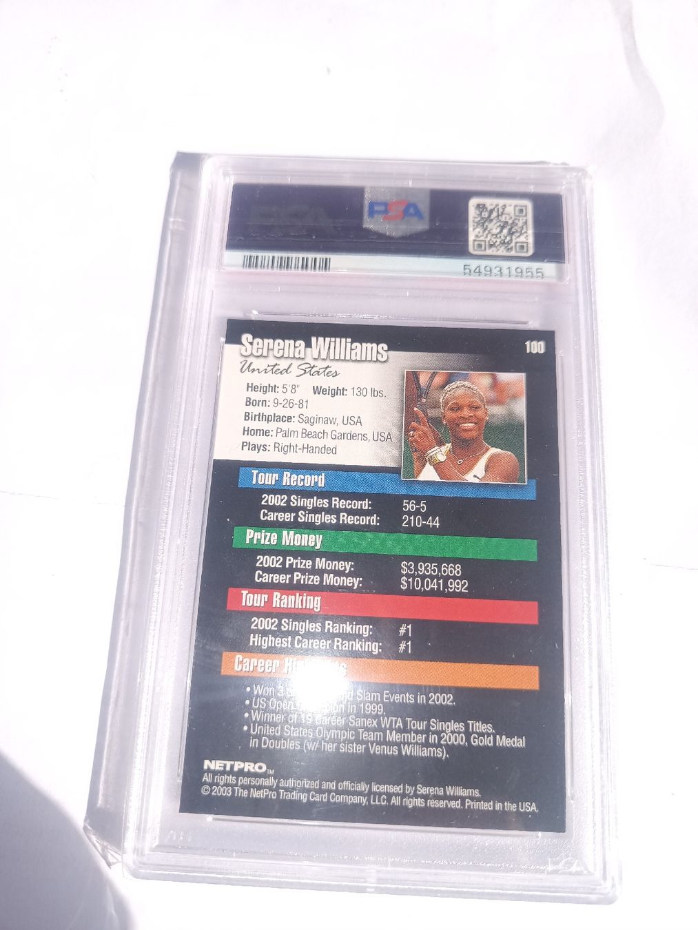 Sammelbilder & Trading cards: Carte de Collection Serena Williams 2003 Netpro GEM MT 10 – Neu (gemäss Beschreibung) aus Nax von sdr_p79l 1