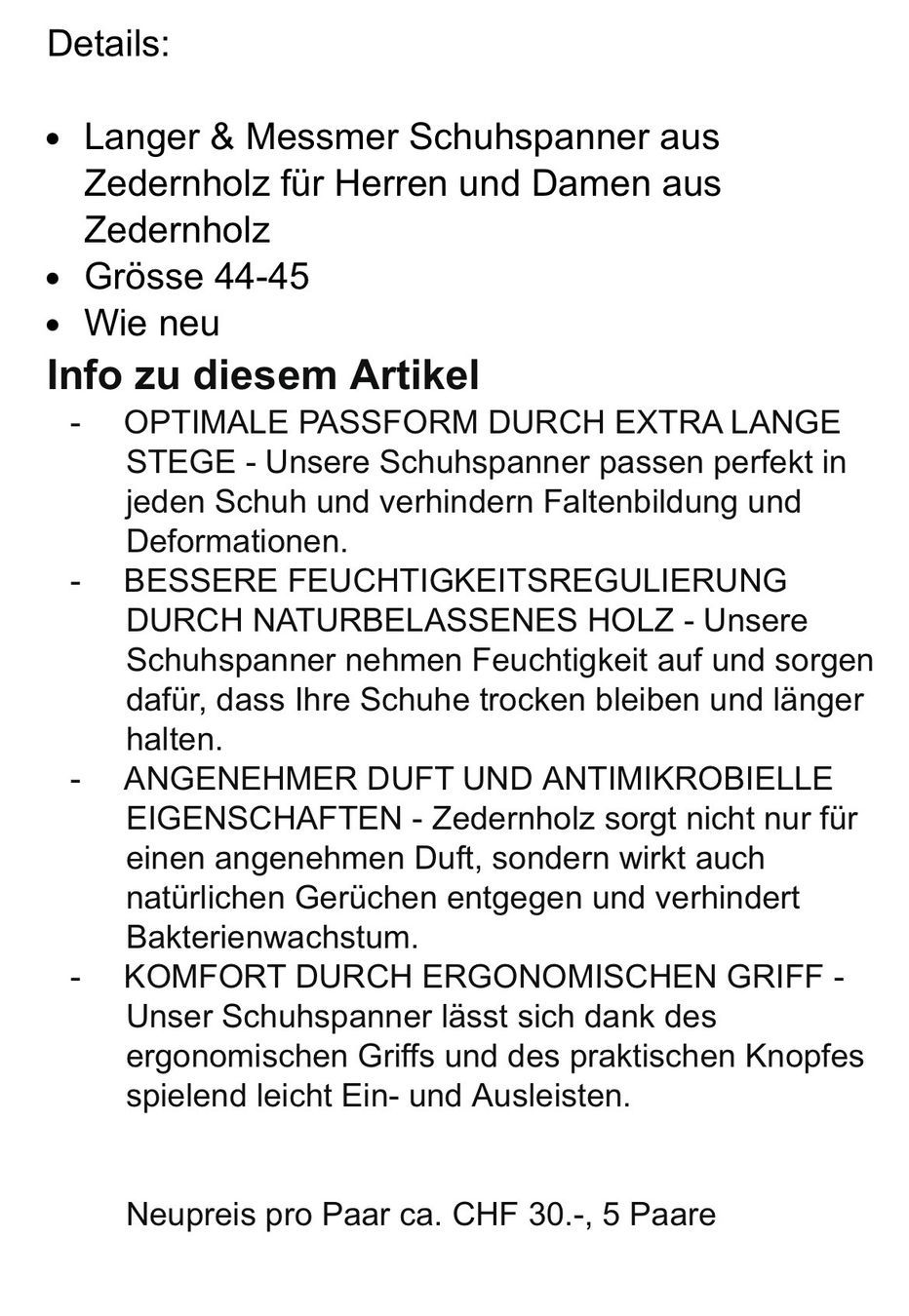 Scarpe da uomo: Ca 5 paar Schuhspanner aus holz 44/45 Np 150 – Nuovo (secondo la descrizione) da Aesch BL venduto da shuja01 1