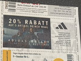 Adidas Outlet Gutschein 20% Rabatt 5 Artikel Outlet Cham