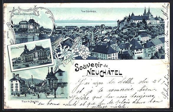 Cartoline postali: Mondschein-Lithographie Neuchatel, Hotel – Usato da Berlin venduto da bartko-reher