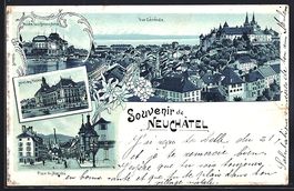 Mondschein-Lithographie Neuchatel, Hotel
