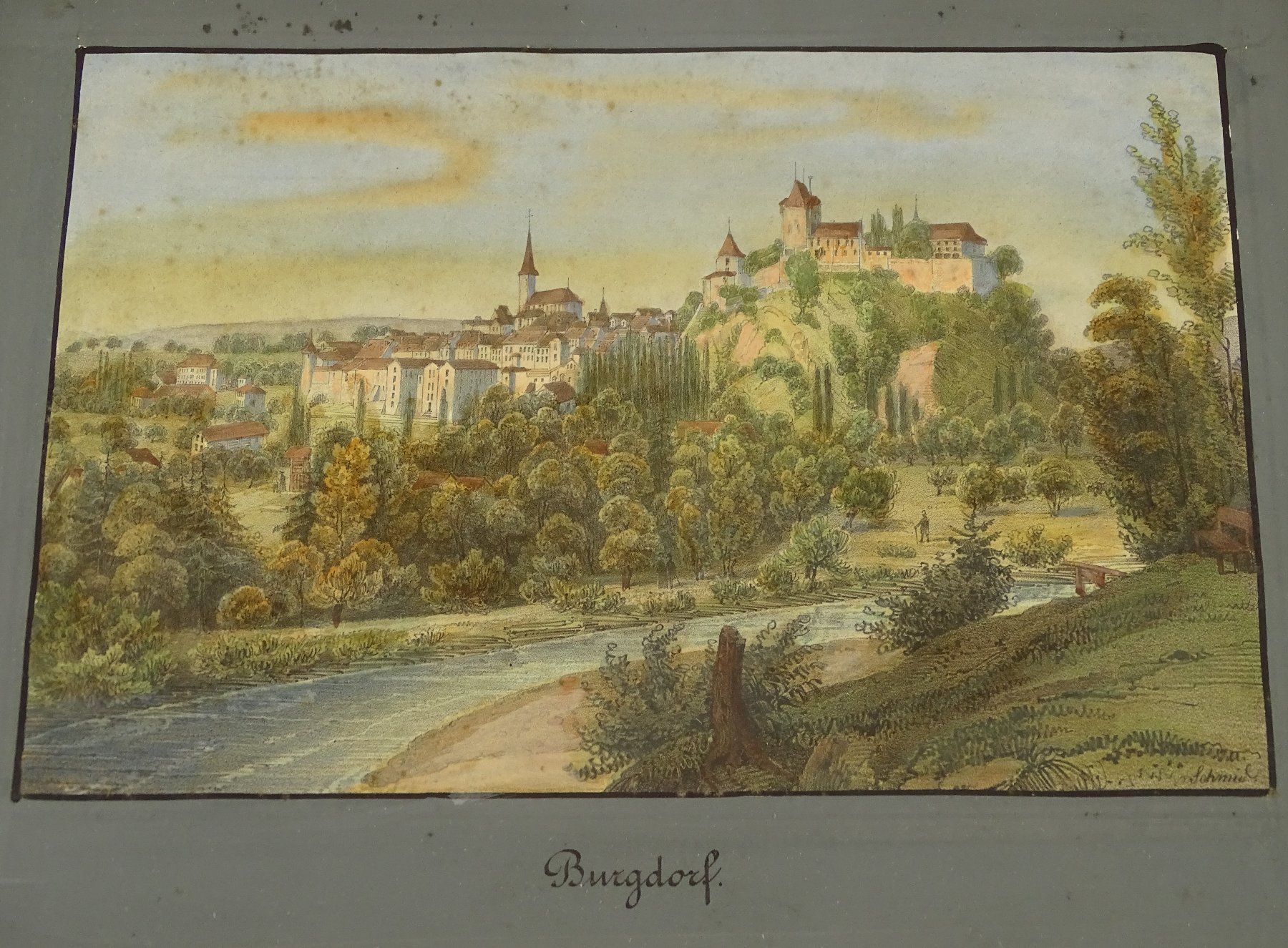 Stiche: BURGDORF, LITHOGRAPHIE VON SCHMID, 1840 – Gebraucht aus Grüningen von Kartensammler 2