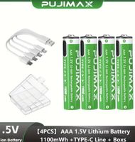 4 Stück AAA Akkus 1.5V Li-ion, 1100mWh, USB-C, Ladung