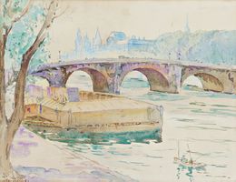 Adolphe TIECHE (1877-1957) - Aquarell Seine a Paris