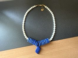 Unikat 💎 Neue Halskette Lapislazuli und Muschelkern-Perlen