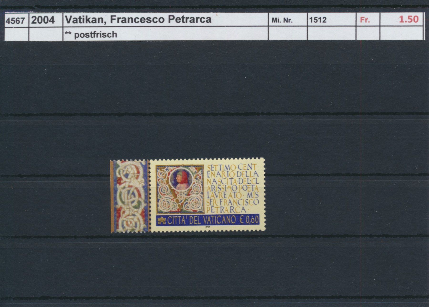 Alle Briefmarken: 2004 Vatikan, "Francesco Petrarca", ** postfrisch – Neu (gemäss Beschreibung) aus Winterthur von Zupogeru