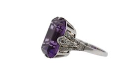 Art Deco Amethyst Diamant Ring Gr. 50 18K Weissgold *S2992