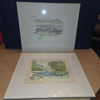 Originale Winter-Aquarelle von Cécile Lauber, gerahmt.