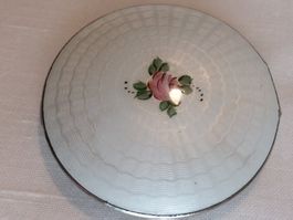 Puderdose, Art Déco, Guilloché, Compact, mit Rose, ca 1930