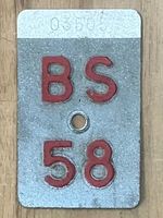 BS 58 - VELONUMMER - FAHRRADSCHILD - PLAQUE DE VELO - BS 58