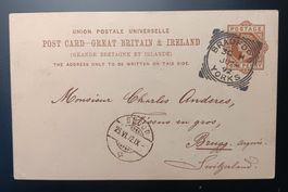 ENGLAND GANZSACHE, BRADFORD - BRUGG (ag) 1892
