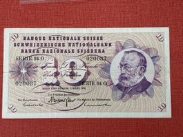 Schweizer 10-Franken-Note, 1973, Serie 84 O, Rarität! TOP