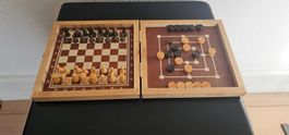 Reiseschach, Magnetschach Holz - Schach - Mühle - Dame