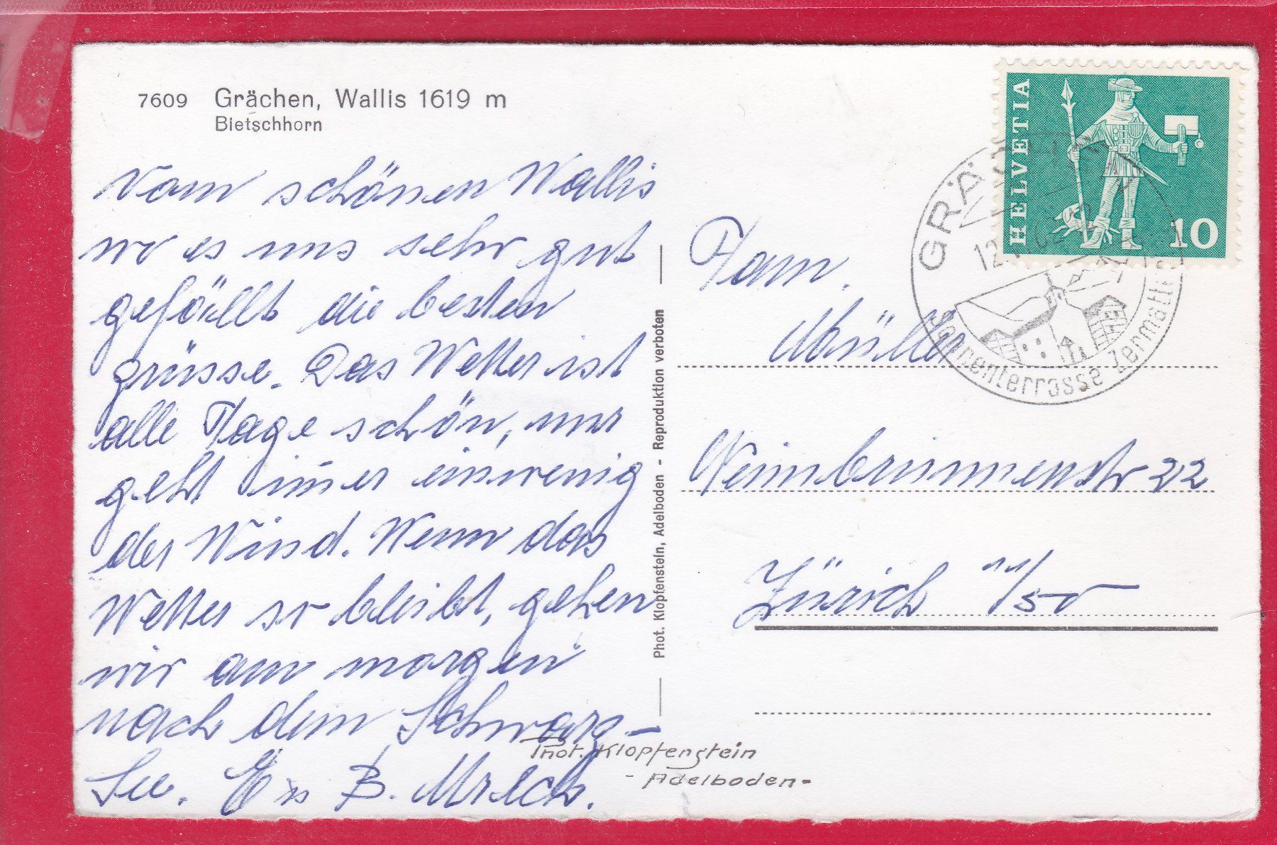 Cartoline postali: GRÄCHEN, BIETSCHHORN, 12.6.1963 – Usato da Oberrieden venduto da Gebirgsstelze 1