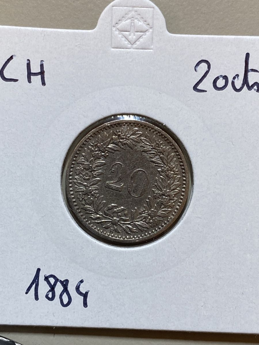 Tutti le monete: Suisse - 20 centimes - 1884 – Usato da Payerne venduto da Mike1682