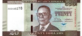 Liberia 20 Dollar 2016 P-33a UNZ