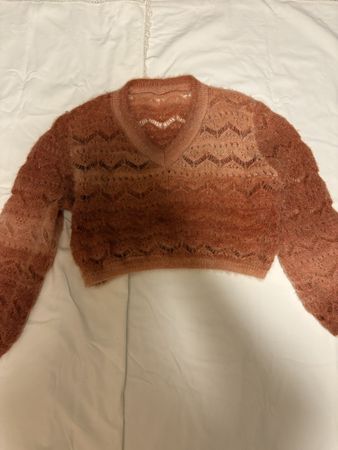 Damen Pullover kurz braun V-Ausschnitt neuwertig