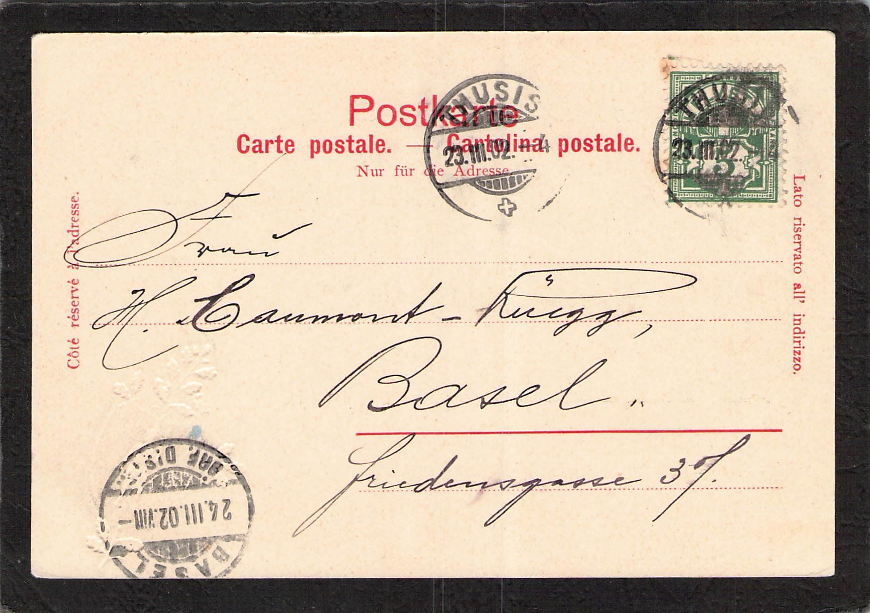 Cartoline postali: Prägekarte Thusis GR , gel. 1902 – Usato da Reichenburg venduto da Pipo-67 1