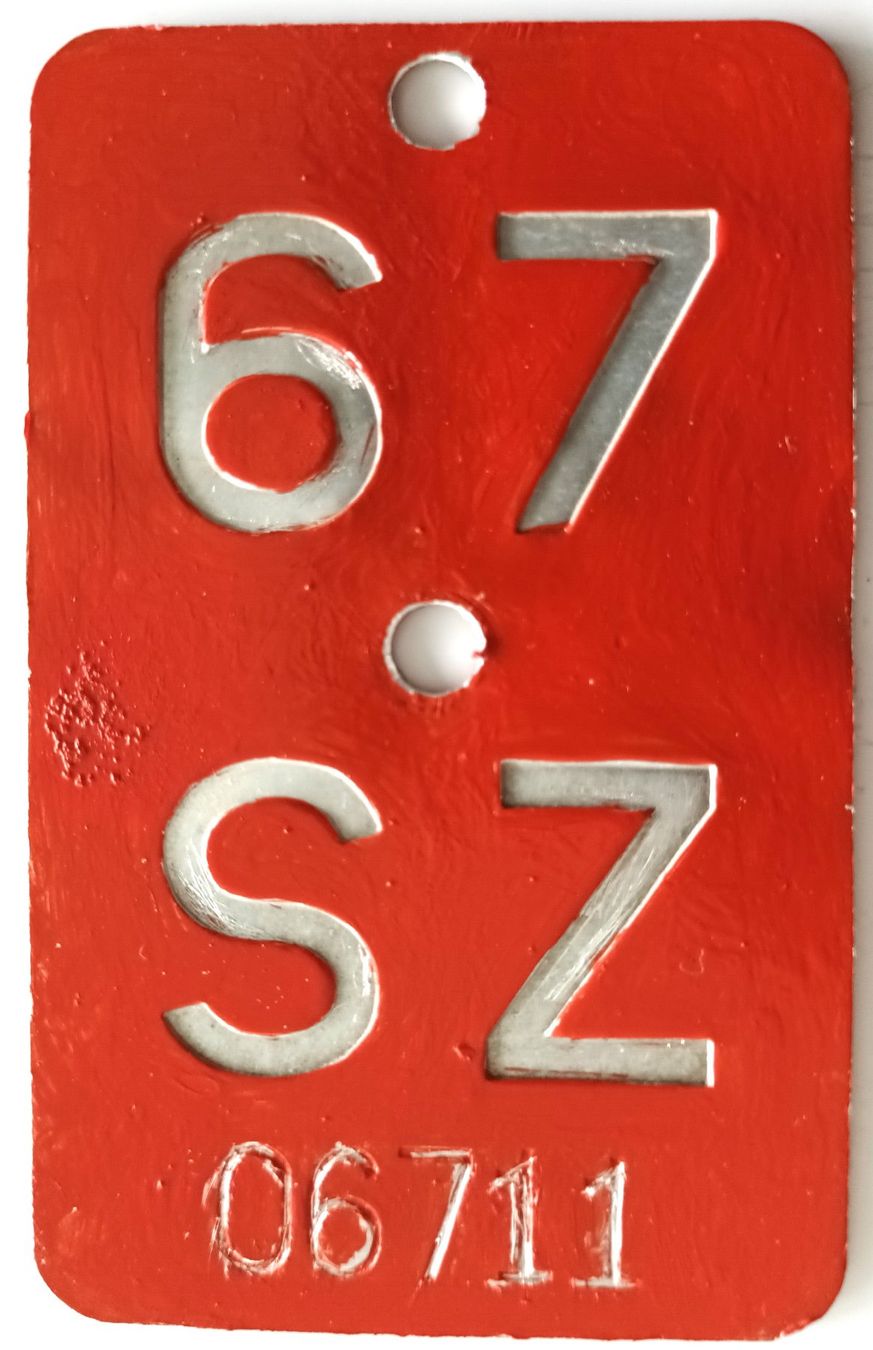 Insegne: Velonummer Schwyz 1967 SZ 67 – Usato da Bülach venduto da anska