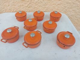Oranger Bräter/Schmortopf aus Gusseisen,10cm SET 9Stück