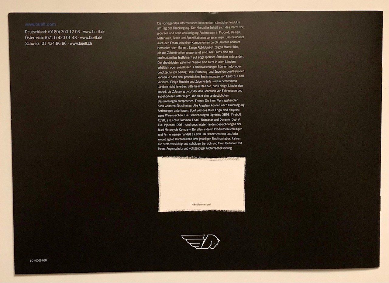 Documenti: Buell Motorrad Gesamtprogramm 2003 Prospekt – Usato da Strengelbach venduto da Omobono 7