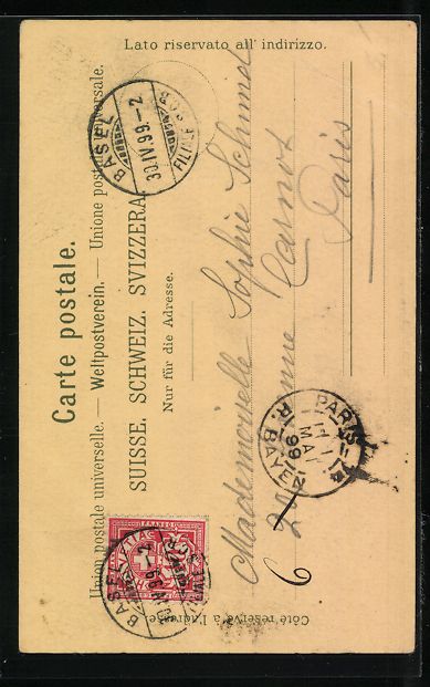 Cartoline postali: Mondschein-Lithographie Basel, St. Jacob – Usato da Berlin venduto da bartko-reher 1