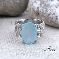 Aquamarin Silber Ring 925 Grösse 54