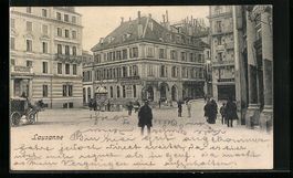 AK Lausanne, Ortspartie mit Passanten