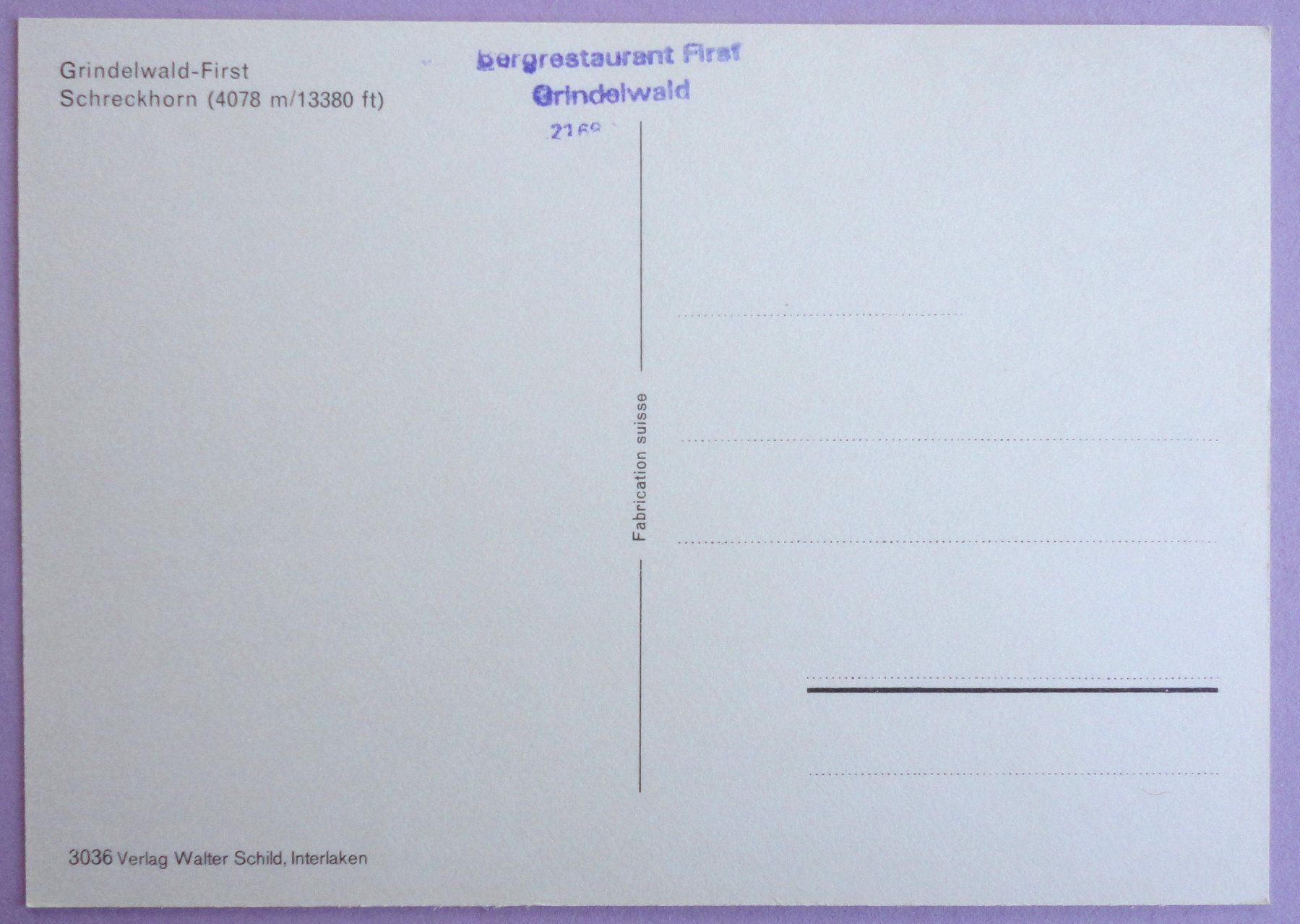 Cartoline postali: Grindelwald-First, Schreckhorn – Usato da Fétigny venduto da Billy2miny 1