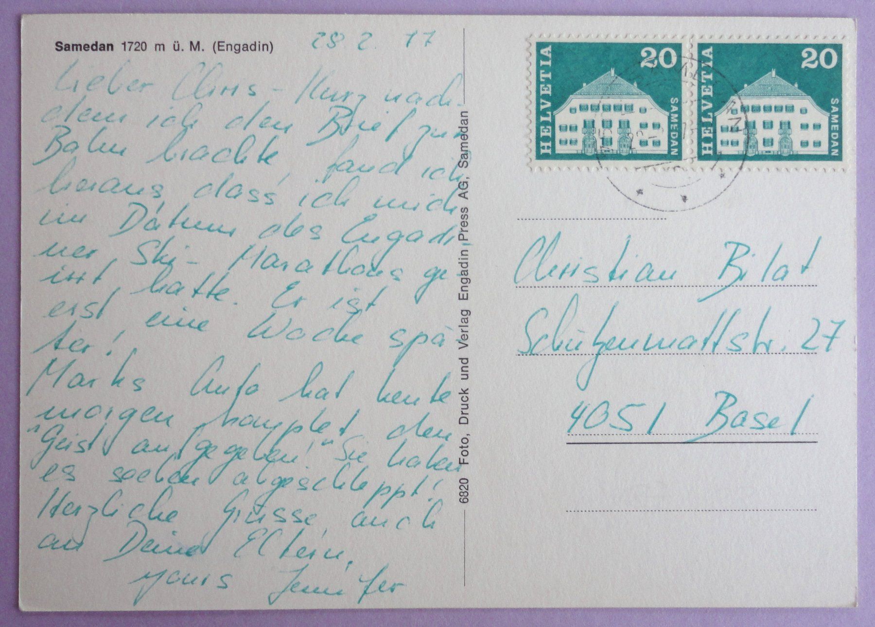 Cartes postales: Samedan 1720 m ü.M. (Engadin) – D'occasion à Fétigny par Billy2miny 1