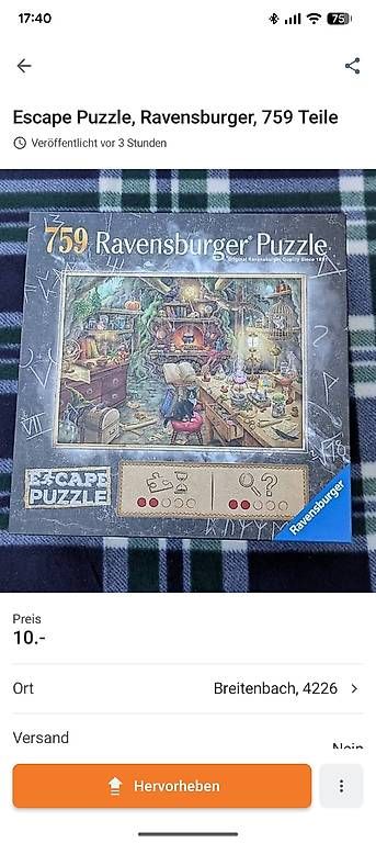 Puzzle: Escape Puzzle, 769 Teile, Ravensburger – Usato da Breitenbach venduto da ani_tc2l