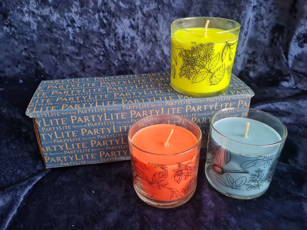 partylite 3 porte bougie trio bonbons verre coloré + boule