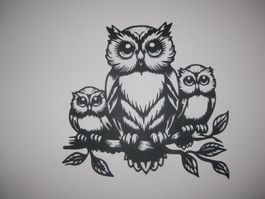 Süsse Metall  Eule mit 2 Babys