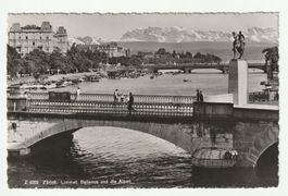 Postkarte 1930 Zürich - Limmat, Bellevue und die Alpen