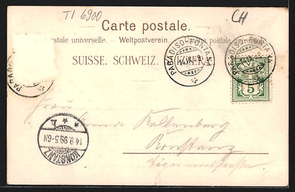 Ansichtskarten: Lithographie Lugano, Strassenpartie – Gebraucht aus Berlin von bartko-reher 1