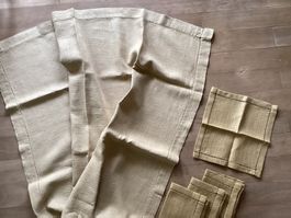 Leinen Tischset: Tischdecke, 4 Servietten in senfgelb