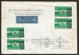 Flugpost Schweiz 1935 Zürich Paris Luftpost