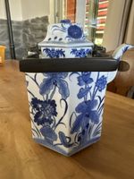 Antike chinesische Teekanne Porzellan blau-weiss Hexagonal