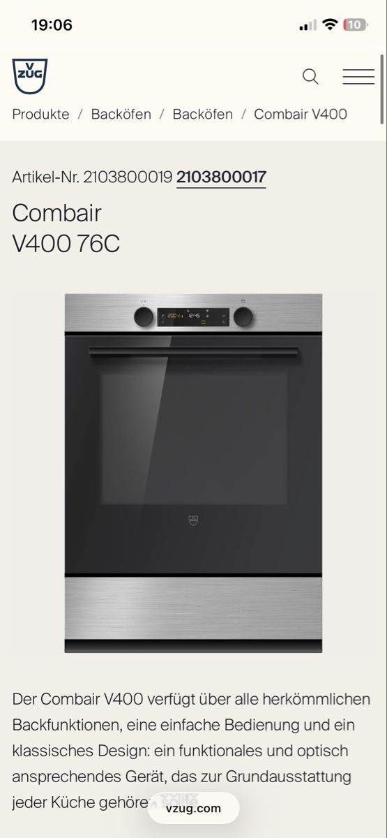 V-Zug Forni: Backofen V-Zug V400 – Usato da Kölliken venduto da nico2412 2