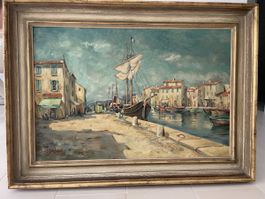 Gemälde mit maritimen Hafenmotiv aus dem Jahre 1951