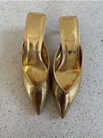 Zara Heeled Mules Gold Metallic Pointed Toe Size EU 36