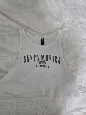 H&M Divided Santa Monica California Crop Tank Top White
